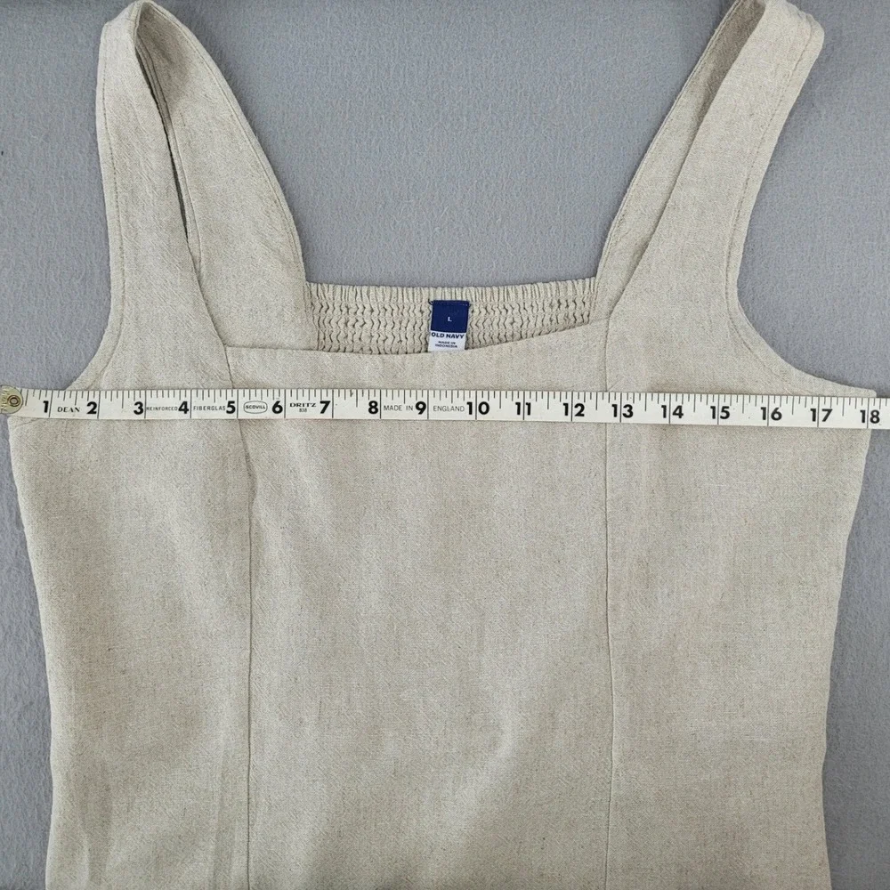 Old Navy Mini Dress Womens L Oatmeal Beige Excellent Linen Blend Smocked Back - Picture 6 of 10